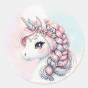 Sticker Rond Licorne bébé magique à l'aquarelle moderne