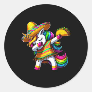Sticker Rond Licorne Dabbing Cinco De Mayo Fête Mexicaine Fiest