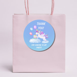 Sticker Rond Licorne d'anniversaire avec gâteau Merci