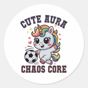 Sticker Rond Licorne de football drôle Mignon Aura Chaos Core G
