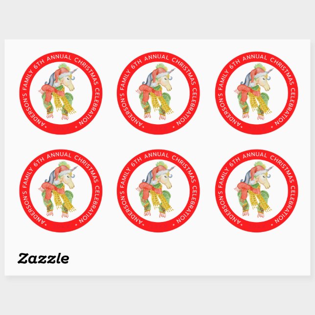 Sticker Rond licorne de Noël mignonne (Feuille)