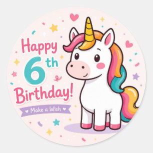 Sticker Rond Licorne Fantaisiste 6ème Anniversaire Magie
