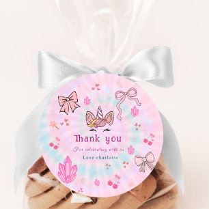 Sticker Rond Licorne Magique Anniversaire Coquette Tie-Dye