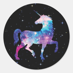 Sticker Rond Licorne magique de galaxie colorée d'imaginaire