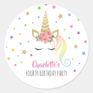 Sticker Rond Licorne Magique Fête d'anniversaire rose
