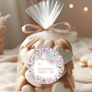 Sticker Rond Licorne Magique Fleur Violette 1er anniversaire