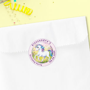 Sticker Rond Licorne Magique Pastel Anniversaire Personnalisé