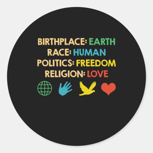 Sticker Rond Lieu de naissance Terre Race Politique humaine Lib (Devant)
