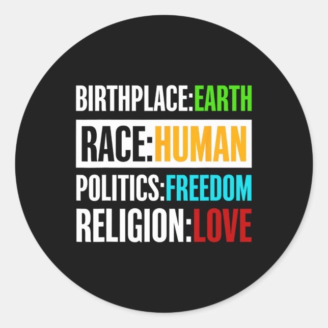 Sticker Rond Lieu de naissance Terre Race Politique humaine Lib (Devant)