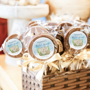 Sticker Rond Lieu Élégant Fontaine Colombes Fleurs Baby Shower