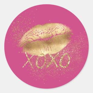 Sticker Rond Lièvres rose et or Kiss Parties scintillant or XOX