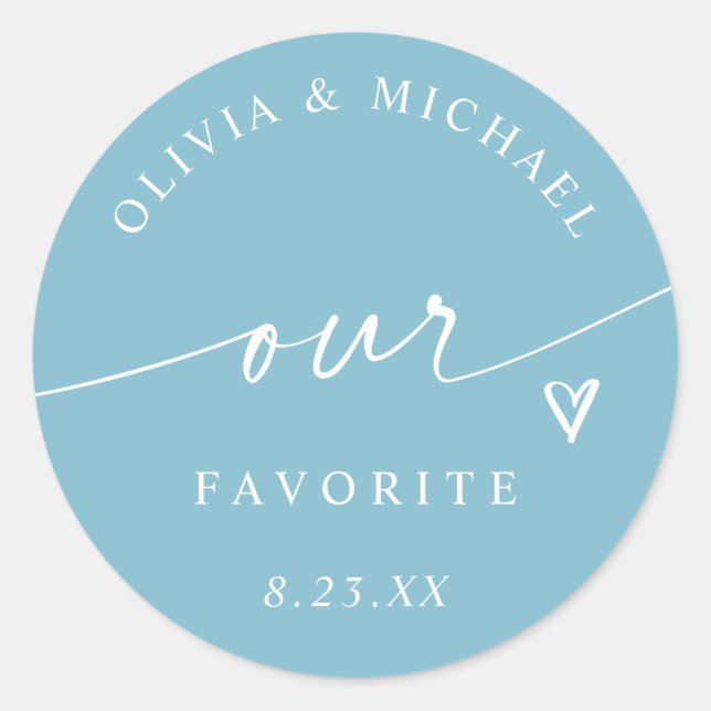 Sticker Rond Light Aqua Our Favorite Handwriting Wedding Treat (Devant)