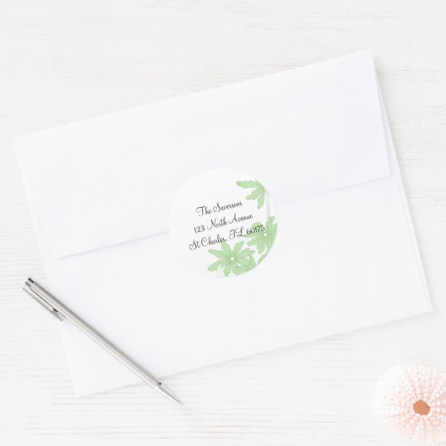 Sticker Rond Light Green Daisy Adresse de retour (Enveloppe)