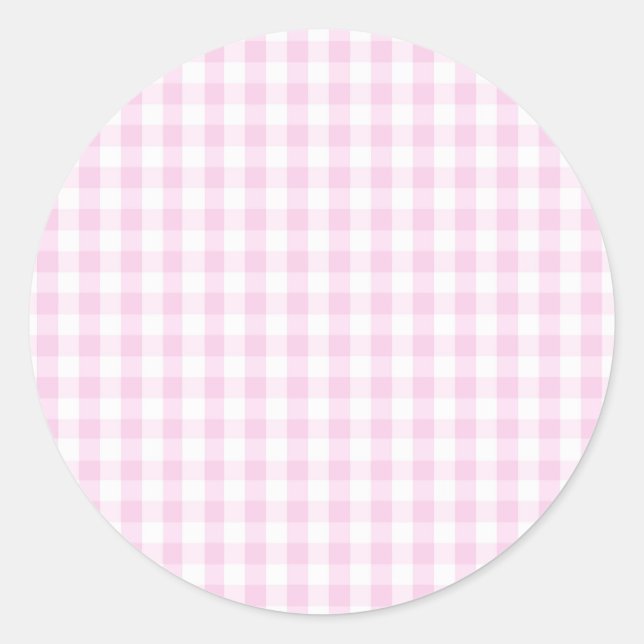 Sticker Rond light pink and white gingham pattern preppy girly (Devant)