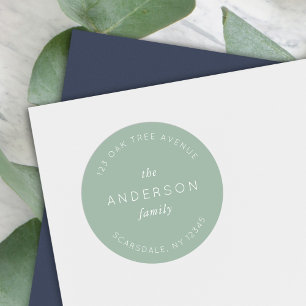 Sticker Rond Light Sage Nom de famille Adresse de retour Modern
