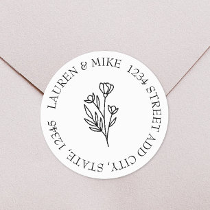 Sticker Rond Ligne artistique florale pour adresse de retour ro