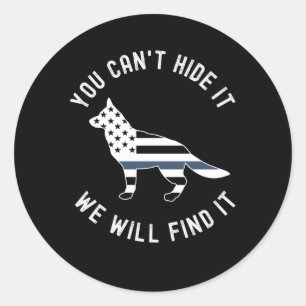 Sticker Rond Ligne Bleue Mince K9 Police bergère allemande Uni