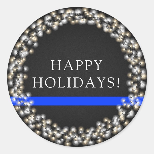 Sticker Rond Ligne Bleue Mince Lumières de Noël Police à couron (Devant)