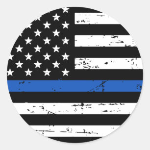 Sticker Rond Ligne Bleue mince Police drapeau américain Classi