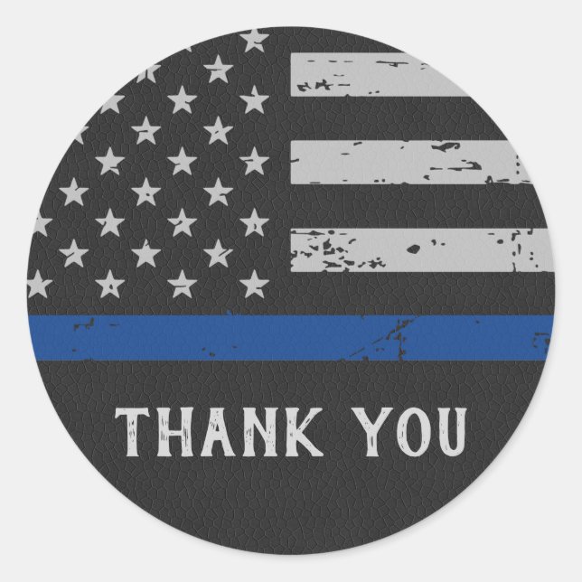 Sticker Rond Ligne Bleue Mince Police Officier Merci Classic Ro (Devant)