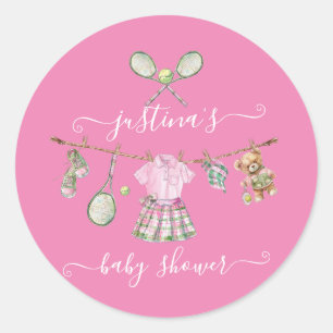 Sticker Rond Ligne de Baby shower de tennis Preppy