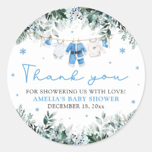 Sticker Rond Ligne de vêtements bébé Noël Bleu Père Noël Bébé S
