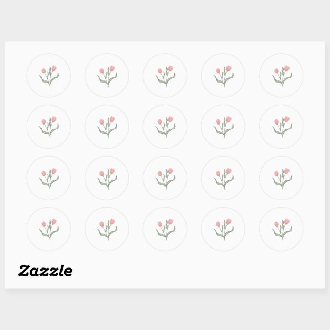 Sticker Rond Ligne minimaliste Tulipes rose douce (Feuille)