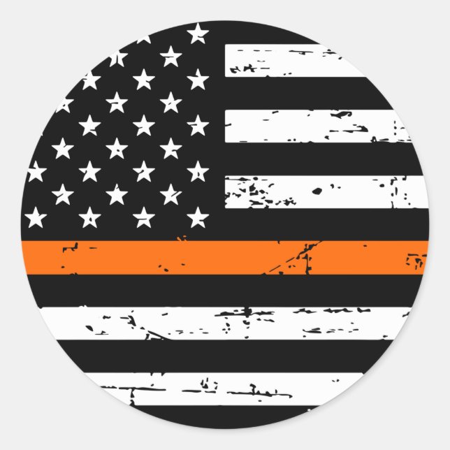 Sticker Rond Ligne orange mince du drapeau américain (Devant)