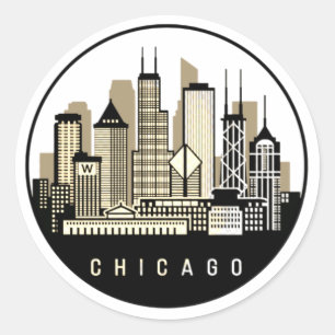 Sticker Rond Ligne Skyline Black Chicago Illinois moderne