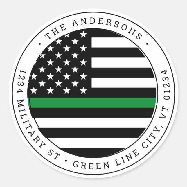 Sticker Rond Ligne verte mince Circle militaire Adresse de reto (Devant)