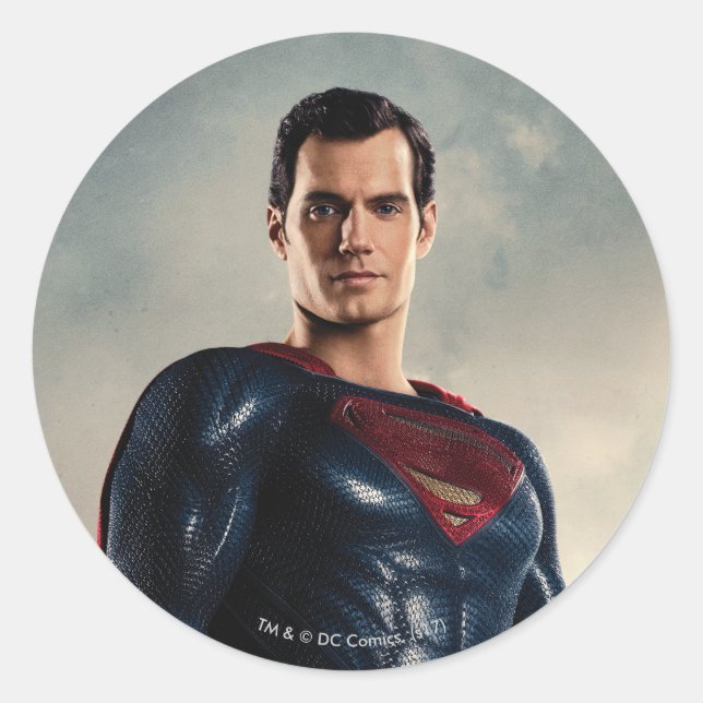 Sticker Rond Ligue de Justice | Superman Sur Le Champ De Batail (Devant)