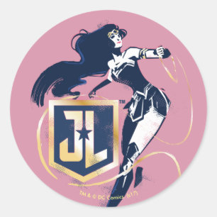 Sticker Rond Ligue de Justice   Wonder Woman & JL Icon Pop Art