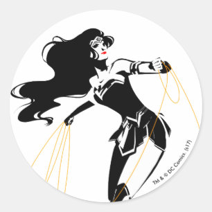 Sticker Rond Ligue de Justice   Wonder Woman with Lasso Pop Art