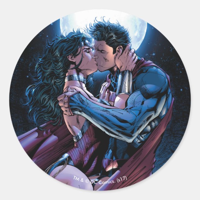 Sticker Rond Ligue Justice #12 Wonder Woman & Superman Kiss (Devant)
