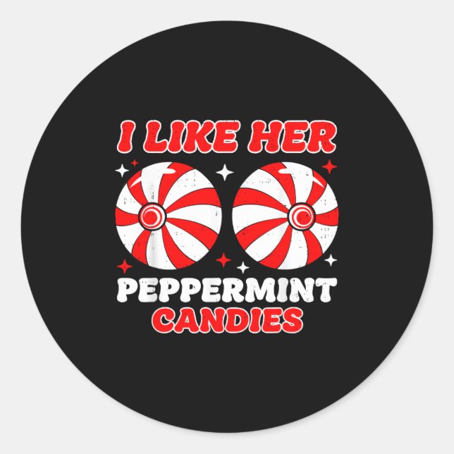 Sticker Rond Like His Candy Cane Her Peppermint Candies Christm (Devant)