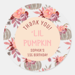 Sticker Rond 'Lil Citrouille Floral 1er anniversaire Merci de f