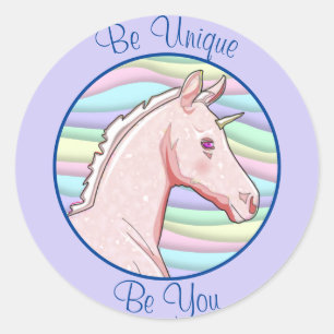 Sticker Rond Lil Palomino Unicorn Birthday (vagues pastel)