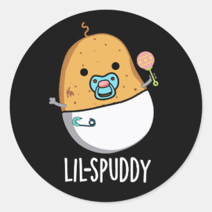 Sticker Rond Lil-spuddy Patate drôle Pun Fond sombre