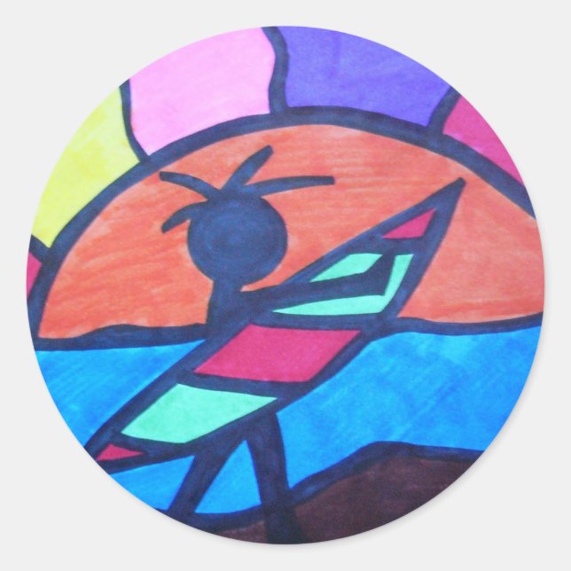 Sticker Rond Lil' Surfer Dude - Réglage du soleil (Devant)