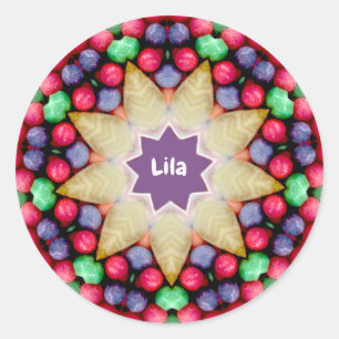 Sticker Rond LILA ~ Motif de bonbons de Pâques personnalisé ~