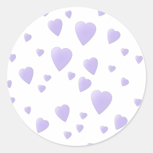 Sticker Rond Lilac clair et White Love Hearts Motif. (Devant)