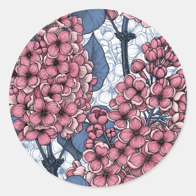 Sticker Rond Lilac en rose et bleu (Devant)