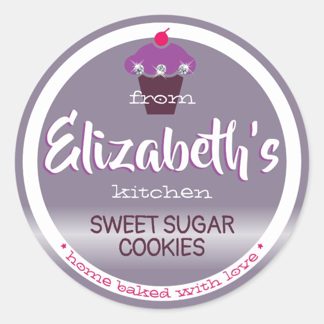 Sticker Rond Lilac Lavender Steel Ombre Cupcake Baking Étiquett (Devant)