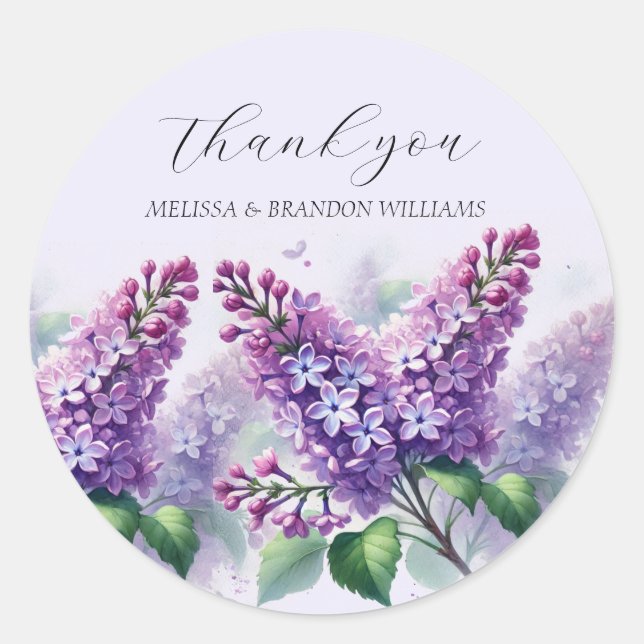 Sticker Rond Lilac Mariage Floral violet Merci  (Devant)