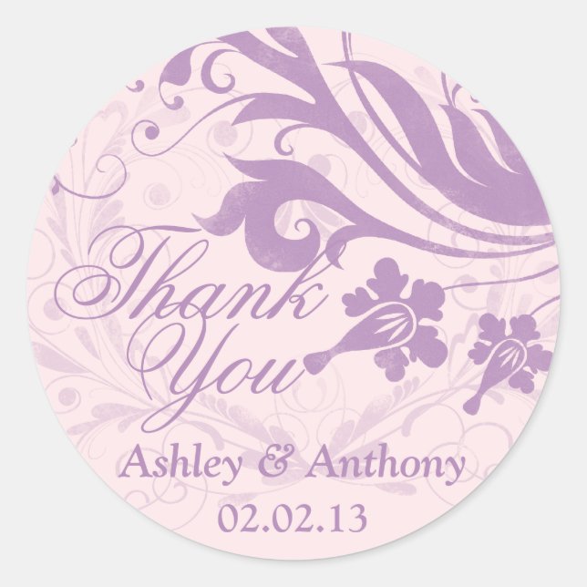 Sticker Rond Lilac Purple Blush Floral Mariage Merci Favoriser (Devant)