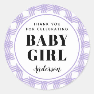Sticker Rond Lilac Purple En vichy Plaid Merci bébé fille