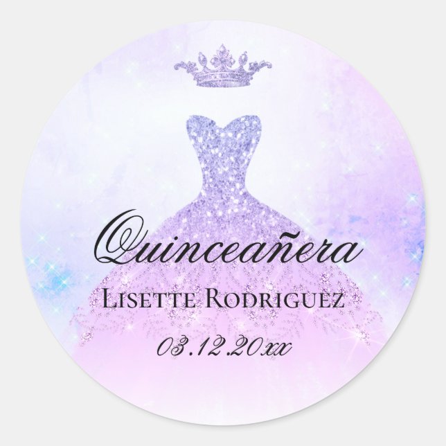 Sticker Rond Lilac Quinceanera violet Personnalisé (Devant)