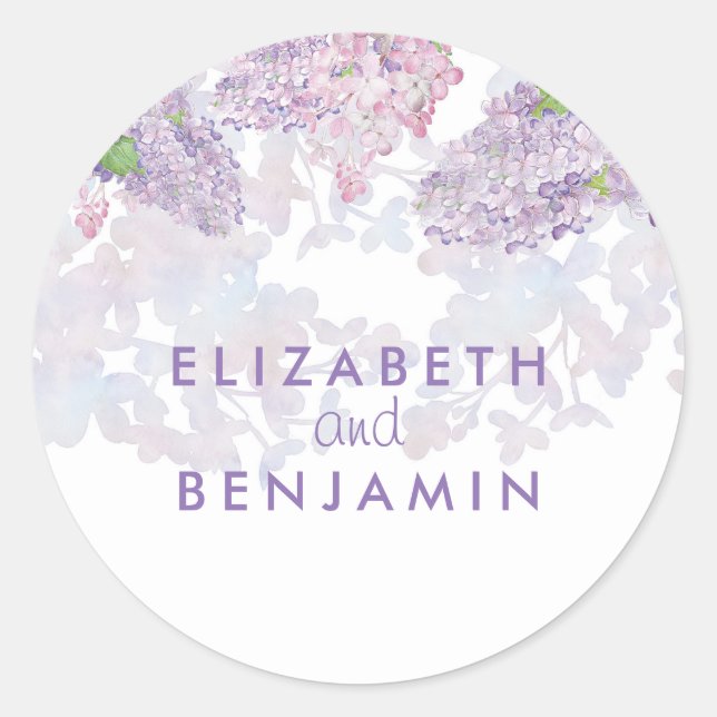 Sticker Rond Lilacs Aquarelle Florale Mariage élégant (Devant)