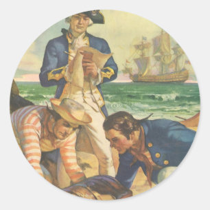 Sticker Rond L'île au trésor, Vintage conte de fées pirates