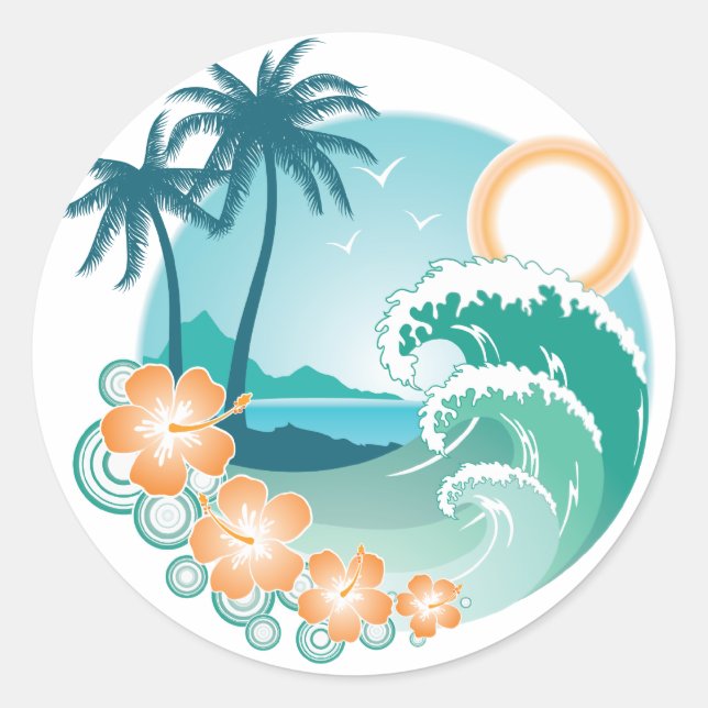 Sticker Rond L'île tropicale (Devant)
